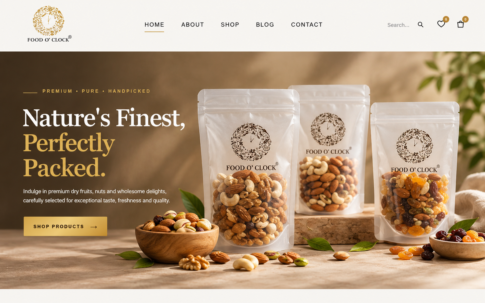 Food O' Clock dry fruits and healthy snacks website